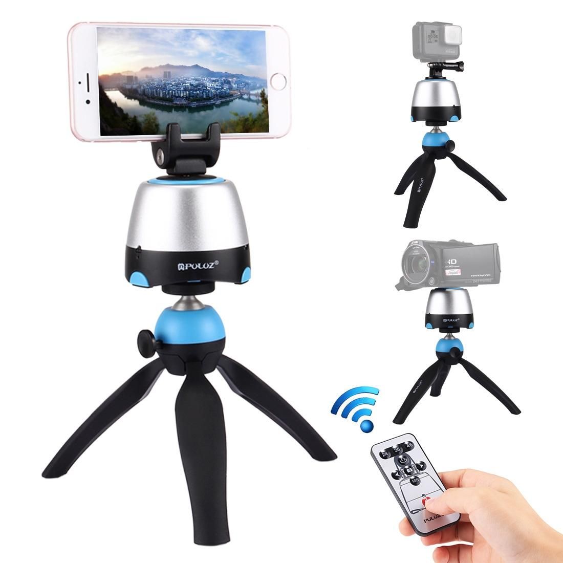 PULUZ Electronic 360 Degree Rotation Panoramic Head + Tripod Mount + GoPro Clamp + Phone Clamp with Remote Controller for Smartphones, GoPro, DSLR Cameras (Style1)