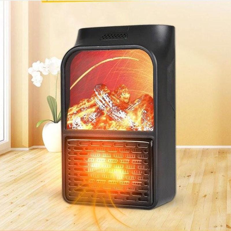 Flame Simulation Mini Portable Desktop Heater, Style:With Remote Control, Plug Type:AU (Black)