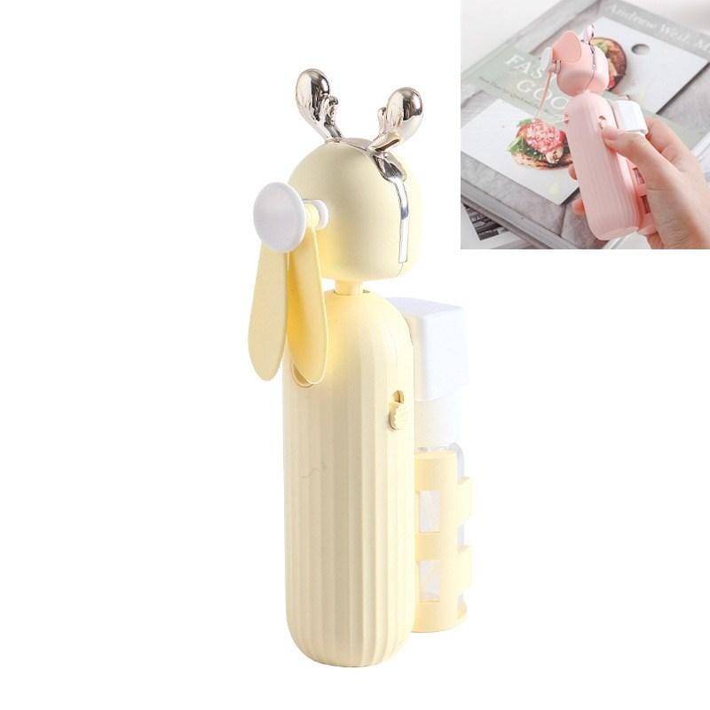 Handheld Spray Disinfection Fan USB Charging Mini Outdoor Replenishment Fan, Style:Deer Ears (Yellow)