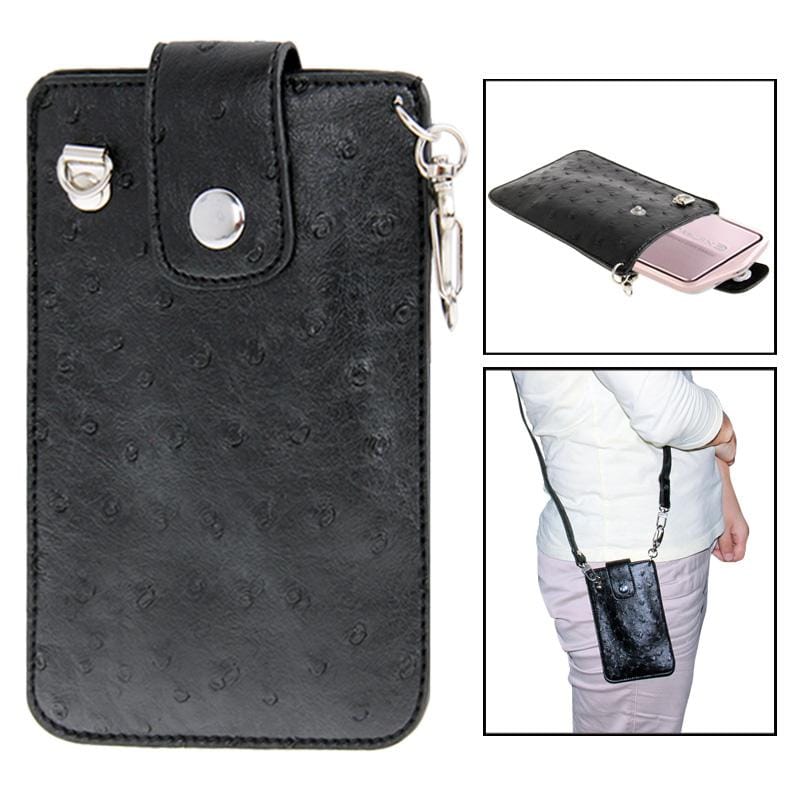 Ostrich Skin Texture Mini Leather Camera Bag with Strap for Casio TR150 / TR200 /TR350 (Black)