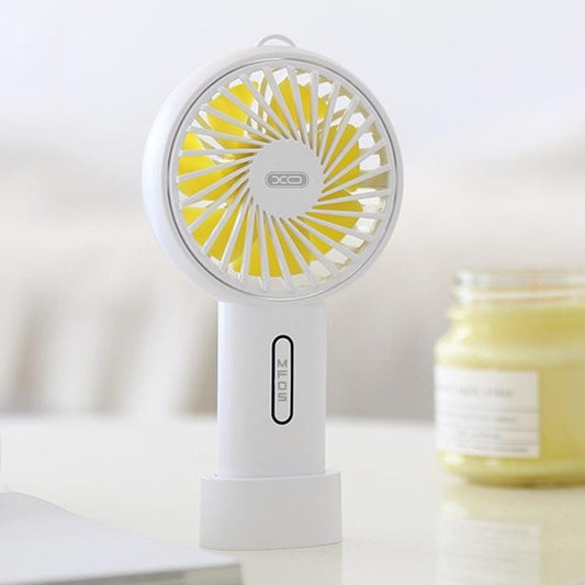 XO MF05 Multi-function Portable USB Charging Adjustable Angular Electric Handheld Fan, with 3 Speed Control (White)