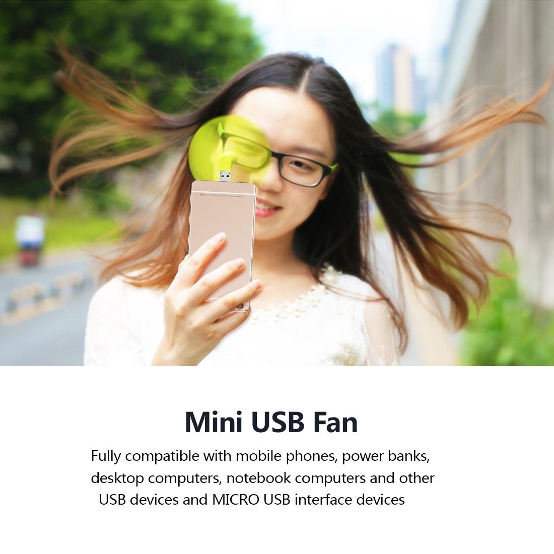 HAWEEL 3.5 inch Fashion Two Ports Portable USB / Micro USB Phone Mini Fan with Two Leaves, For Galaxy S6 / S5, Other Mobile Phone with OTG Function(Blue)