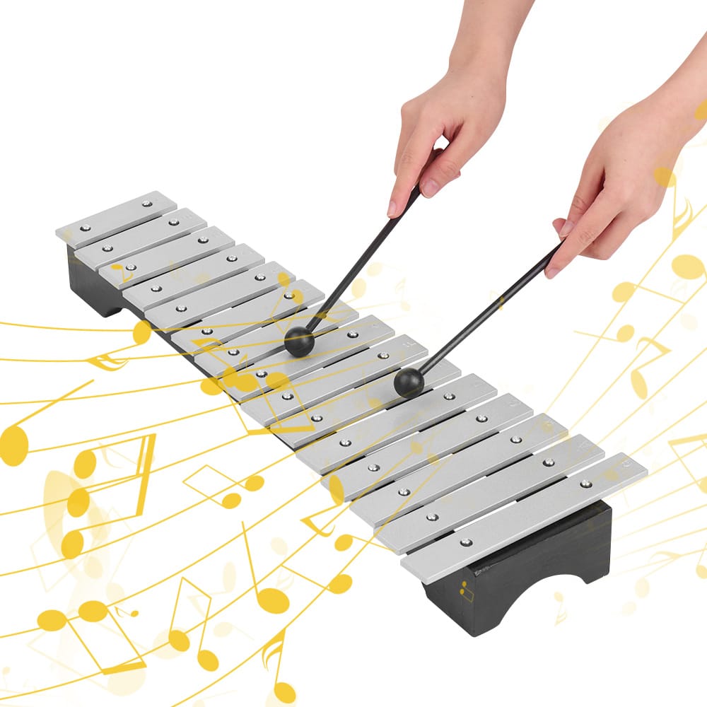 15-Note Xylophone Glockenspiel Wooden Base Aluminum Bars