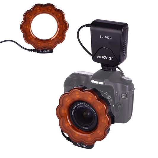 SL-102C Macro LED Ring Flash Light with 8 Different Sizes Adapter Ring & 1 Orange Color Temperature Ring