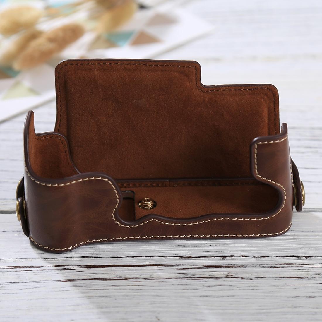 1/4 inch Thread PU Leather Camera Half Case Base for FUJIFILM X-E3 (Coffee)