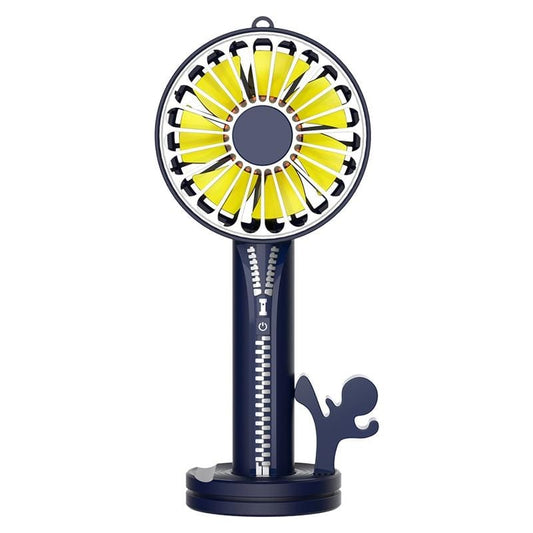 Zipper Fan USB Mini Handheld Fan Portable with Stand Base (Dark Blue)