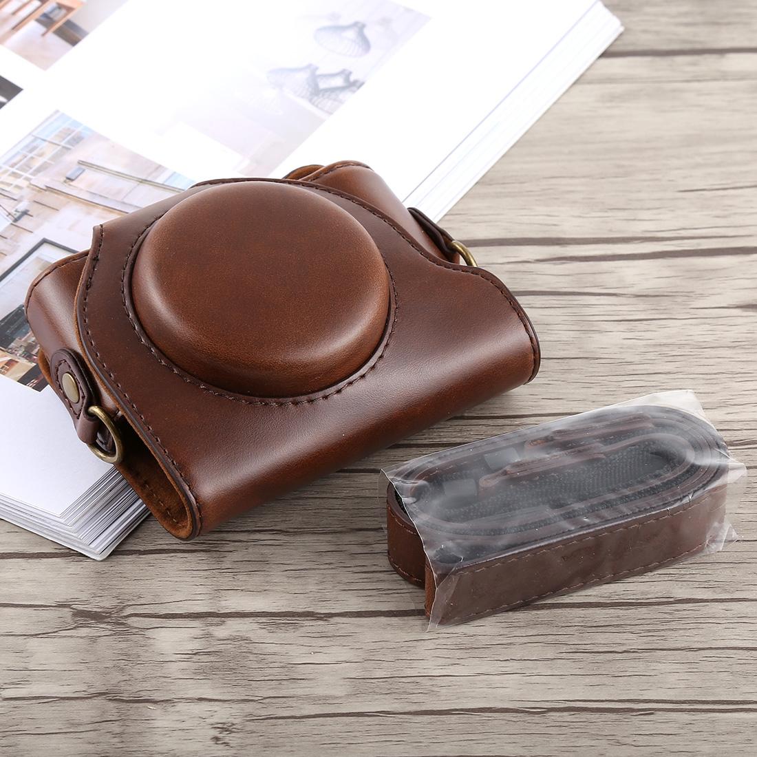 Full Body Camera PU Leather Case Bag with Strap for Sony DSC-HX90 (Coffee)