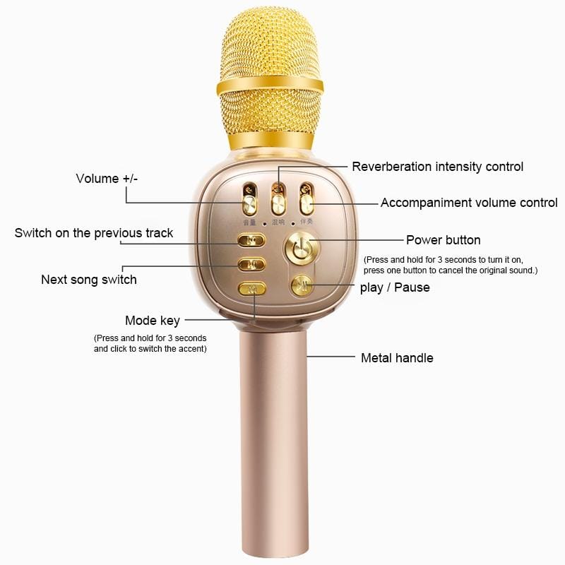 H12 High Sound Quality Handheld KTV Karaoke Recording Bluetooth Wireless Condenser Microphone (Rose Gold)