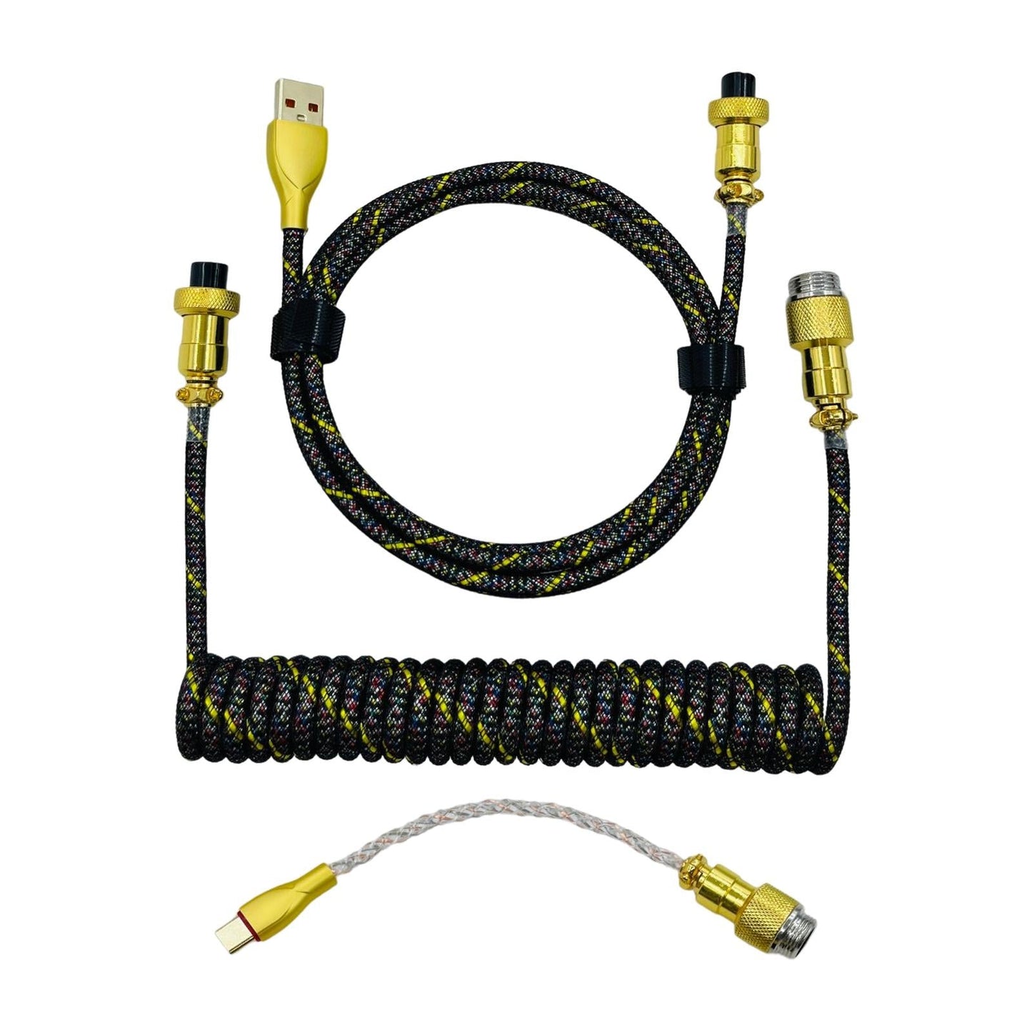 coil Type C Cable for Mechanical Keyboard Coiling Spring Sprial Cable Black 3pcs