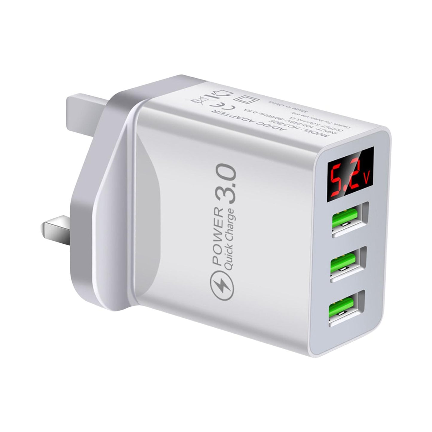 Fast Charger Portable 3USB Digital Display Fast Charging for Travel Charging White