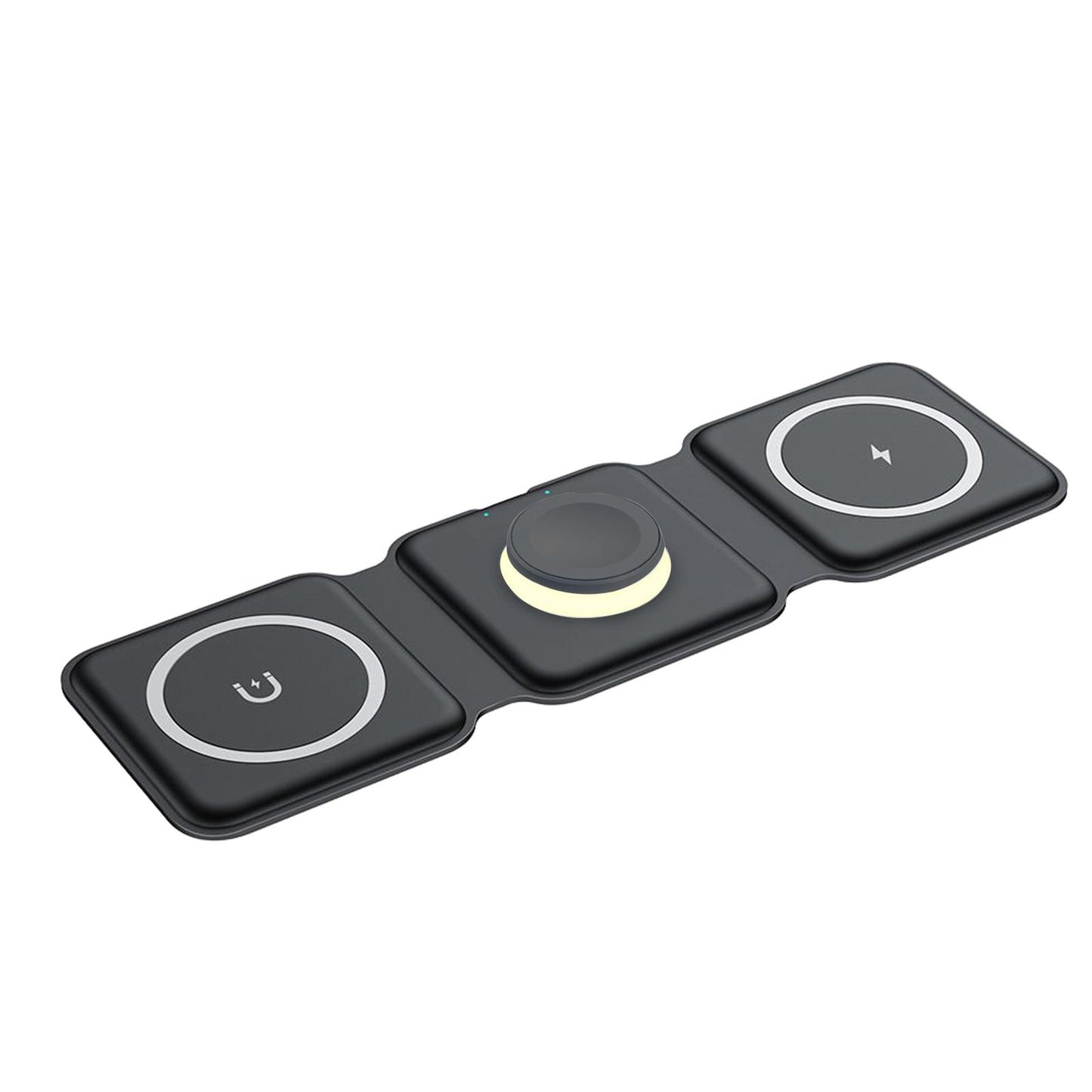 3 in 1 Wireless Charger with Night Light Portable with USB Cable for Office Black