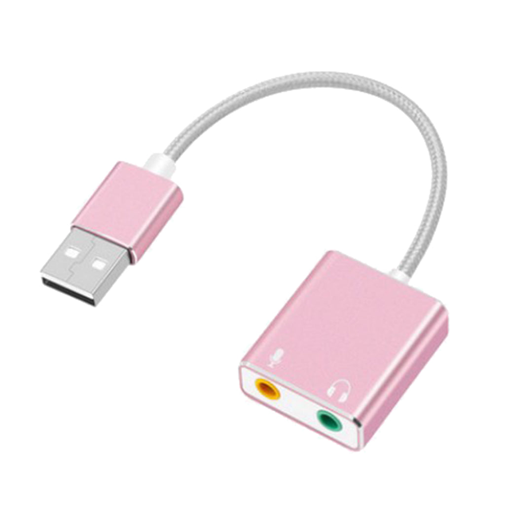 Audio Adapter USB External Stereo Sound Card for 3.5mm Headphone Pink