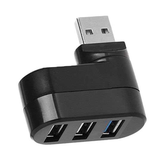 180 Degree Rotatable 3 Ports HUB USB 3.0 + 2 USB 2.0 Adapter Splitter Black