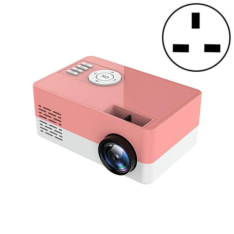 S261/J16 Home Mini HD 1080P Portable LED Projector, Support TF Card / AV / U Disk, Plug Specification:UK Plug (Pink White)