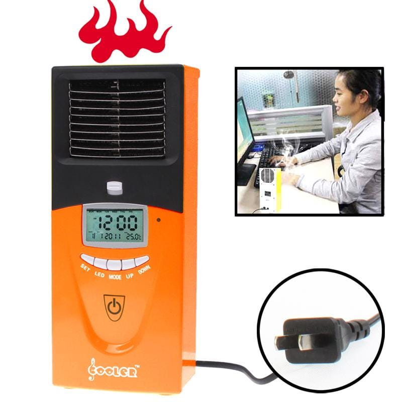 Portable LCD Display Screen Warm Air Condition with Time / Calendar / Temperature and EU Plug (Orange)