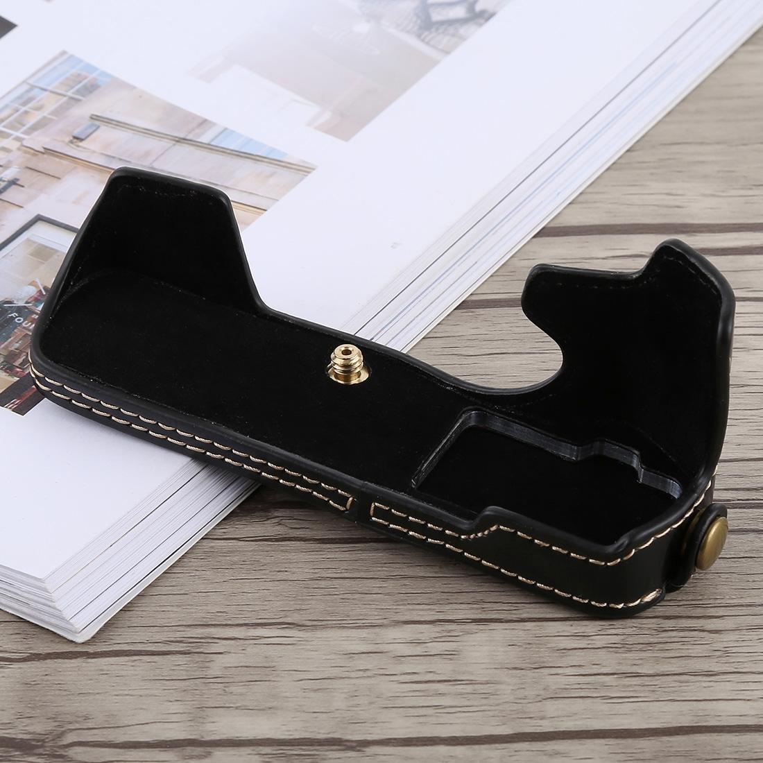 1/4 inch Thread PU Leather Camera Half Case Base for Olympus EM5 / EM5 Mark II (Coffee)