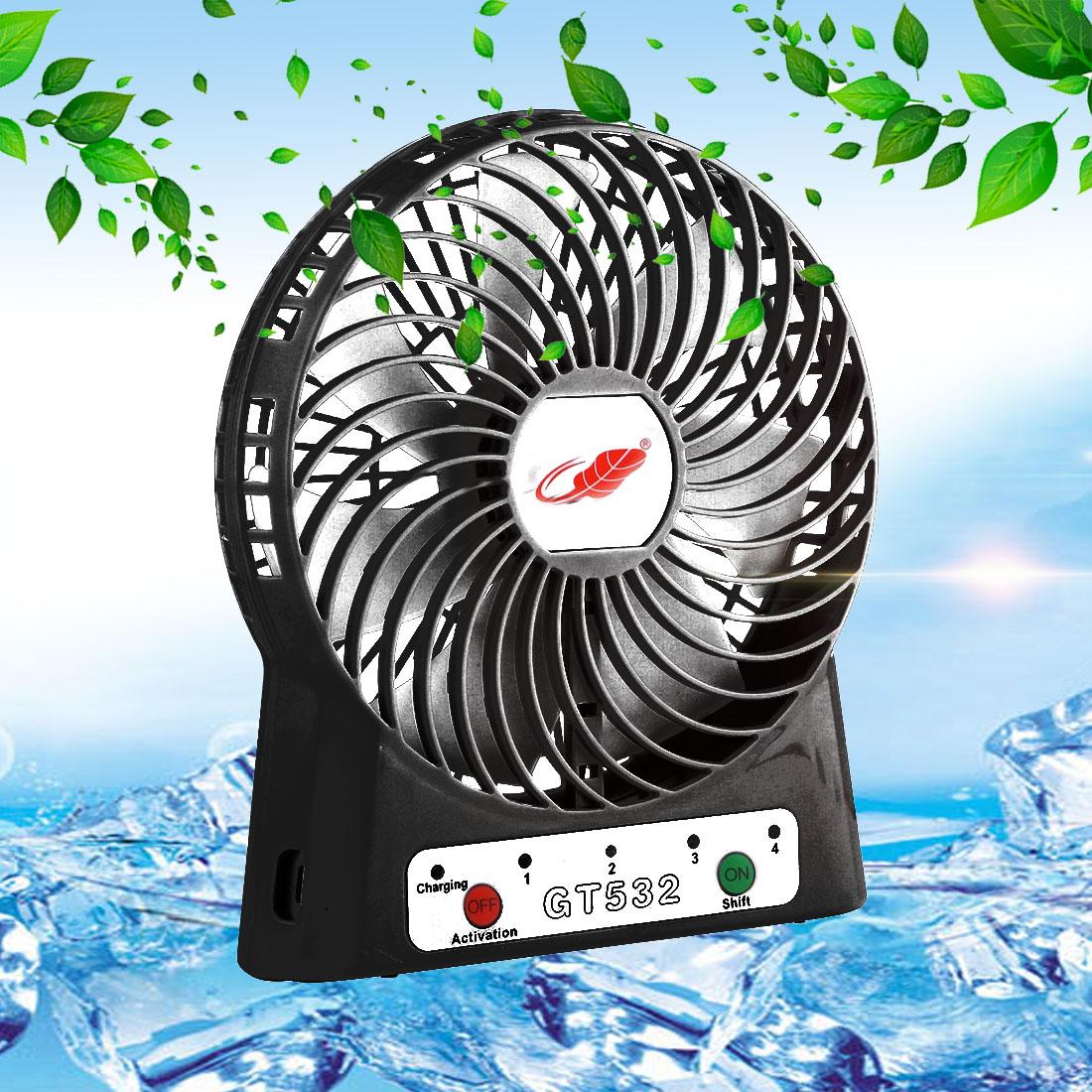 GONGTIAN GT532 Portable Multifuncional USB Rechargeable Fans, 4 Ranges Speed Modes (Black)