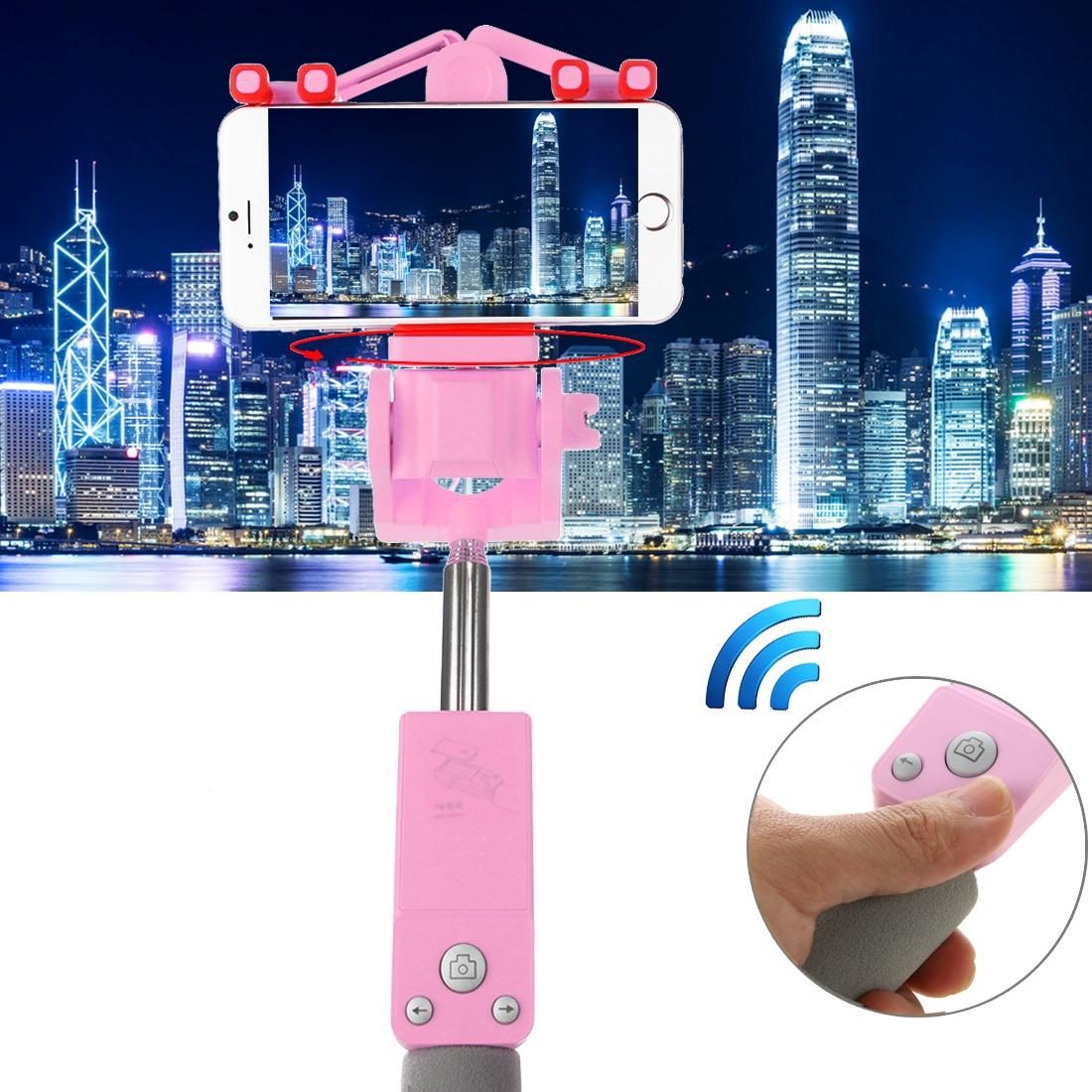 Portable 360 Degrees Smart Rotation Bluetooth Wireless Selfie Stick Monopod Folding Extendable Handheld Holder with Glass & Hand Strap Hole & Cloth Bag for iOS & Android Phone, Folded Length: 25cm, Max Extension Length: 90cm (Pink)