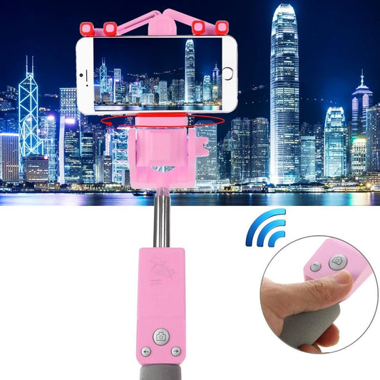 Portable 360 Degrees Smart Rotation Bluetooth Wireless Selfie Stick Monopod Folding Extendable Handheld Holder with Glass & Hand Strap Hole & Cloth Bag for iOS & Android Phone, Folded Length: 25cm, Max Extension Length: 90cm (Pink)