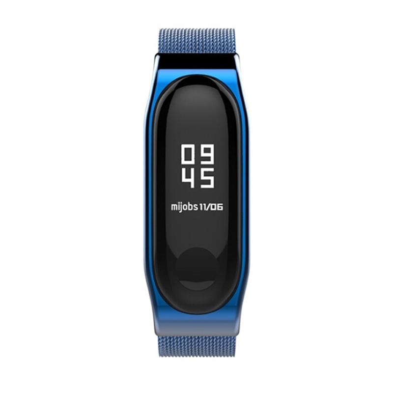 Mijobs Metal Strap for Xiaomi Mi Band 3 & 4 & 5 Screwless Buckle Style Stainless Steel Bracelet Wristbands Replace Accessories, Host not Included (Blue)