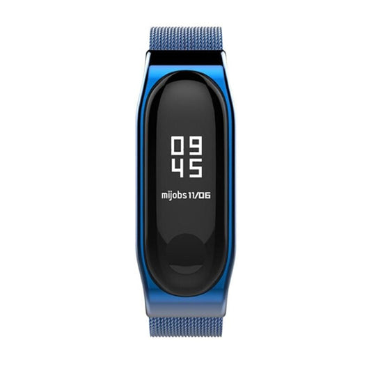 Mijobs Metal Strap for Xiaomi Mi Band 3 & 4 & 5 Screwless Buckle Style Stainless Steel Bracelet Wristbands Replace Accessories, Host not Included (Blue)
