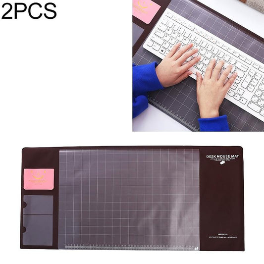 2 PCS Creative PVC Waterproof Multifunctional Desk Organizer Case Computer Keyboard Mouse Mat Set School Office Stationery Supplies (Coffee)