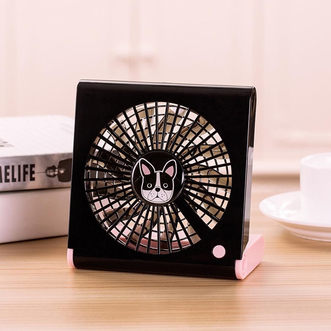 Bulldog Pattern Mini Notebook Folding USB Fan with Wind 3 Speeds (White)