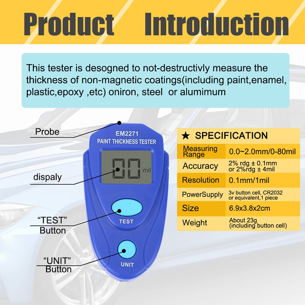 Coating Thickness Gauge LCD Digital Painting Thickness