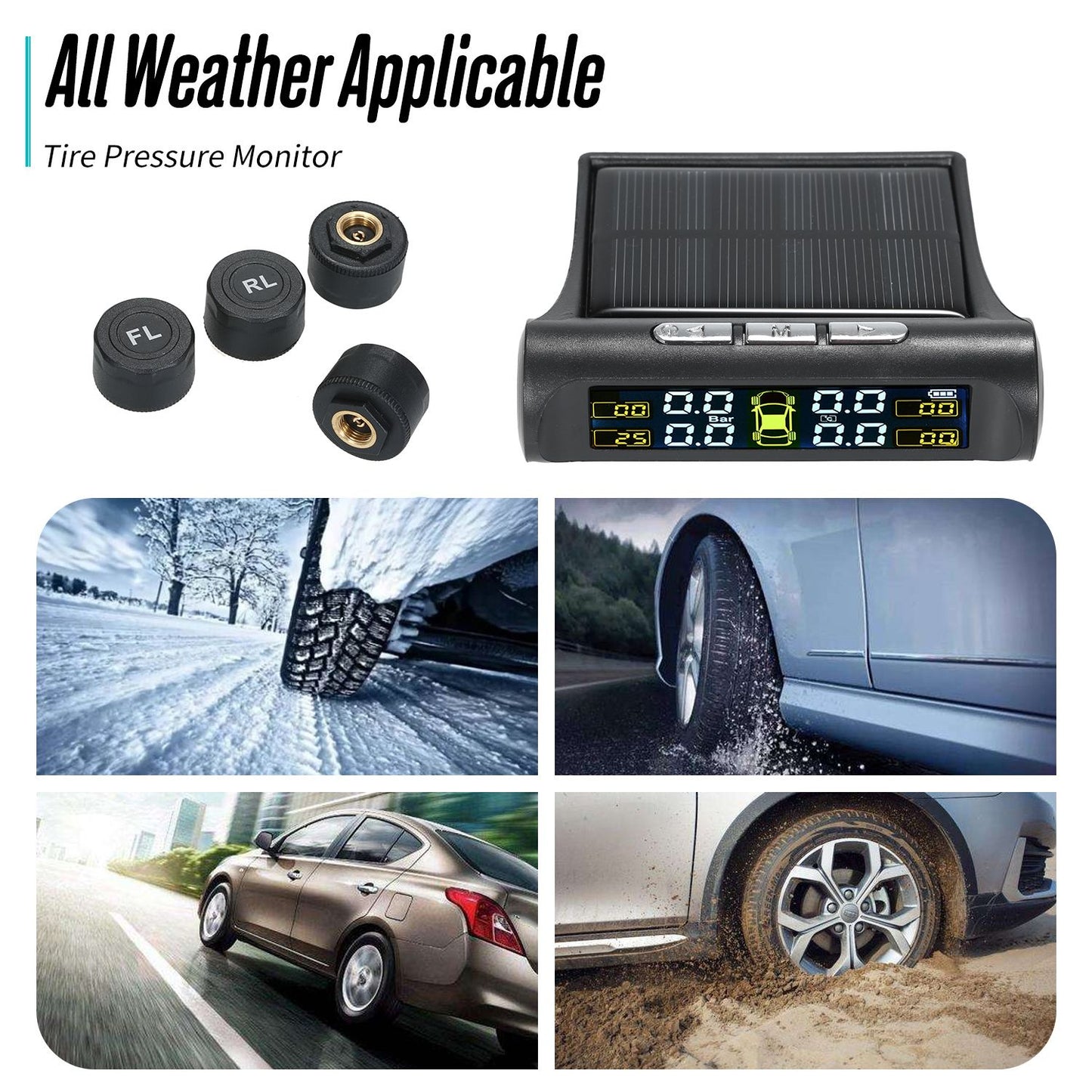 Solar TPMS Wireless Car Tire Pressure  Monitoring System