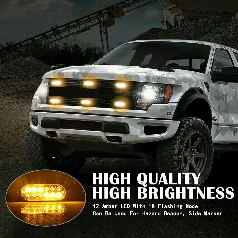 4PCS 12 Strobe LED Amber Hazard Beacon Emergency Flashing