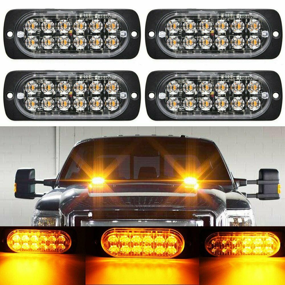 4PCS 12 Strobe LED Amber Hazard Beacon Emergency Flashing