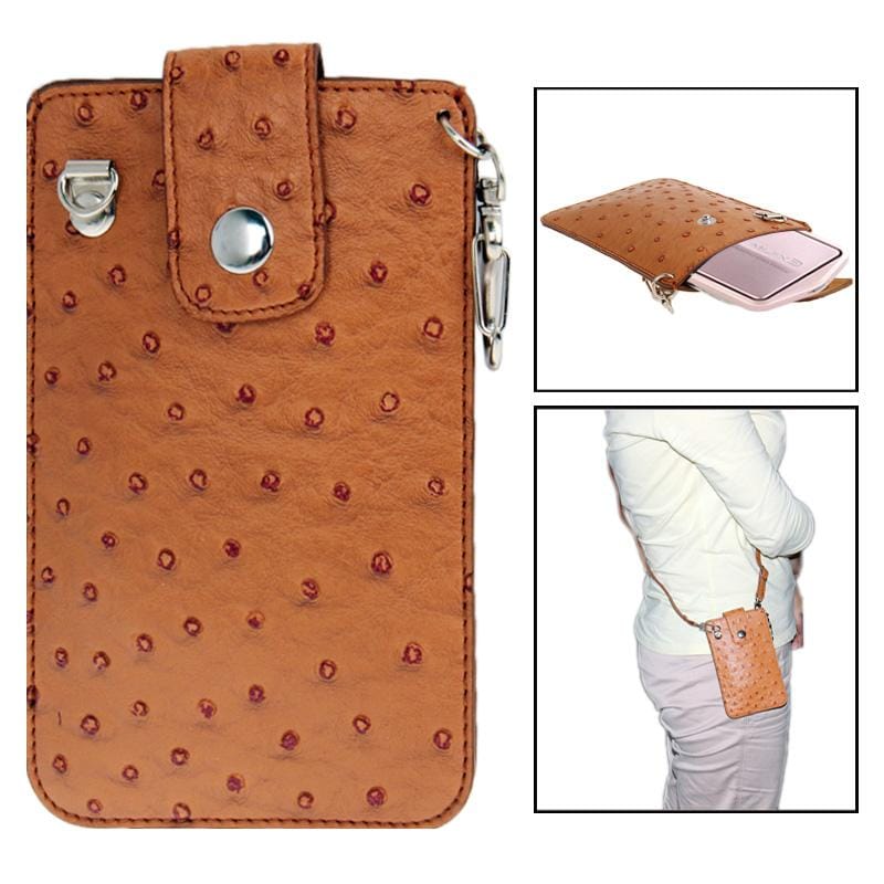 Ostrich Skin Texture Mini Leather Camera Bag with Strap for Casio TR150 / TR200 /TR350 (Brown)