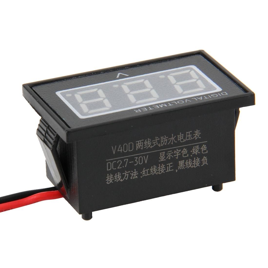 V40D 2 Wires Green Light Display Mini Waterproof IPX4 Digital Voltage Meter, Measure Voltage: DC 2.5-30V (Style3)
