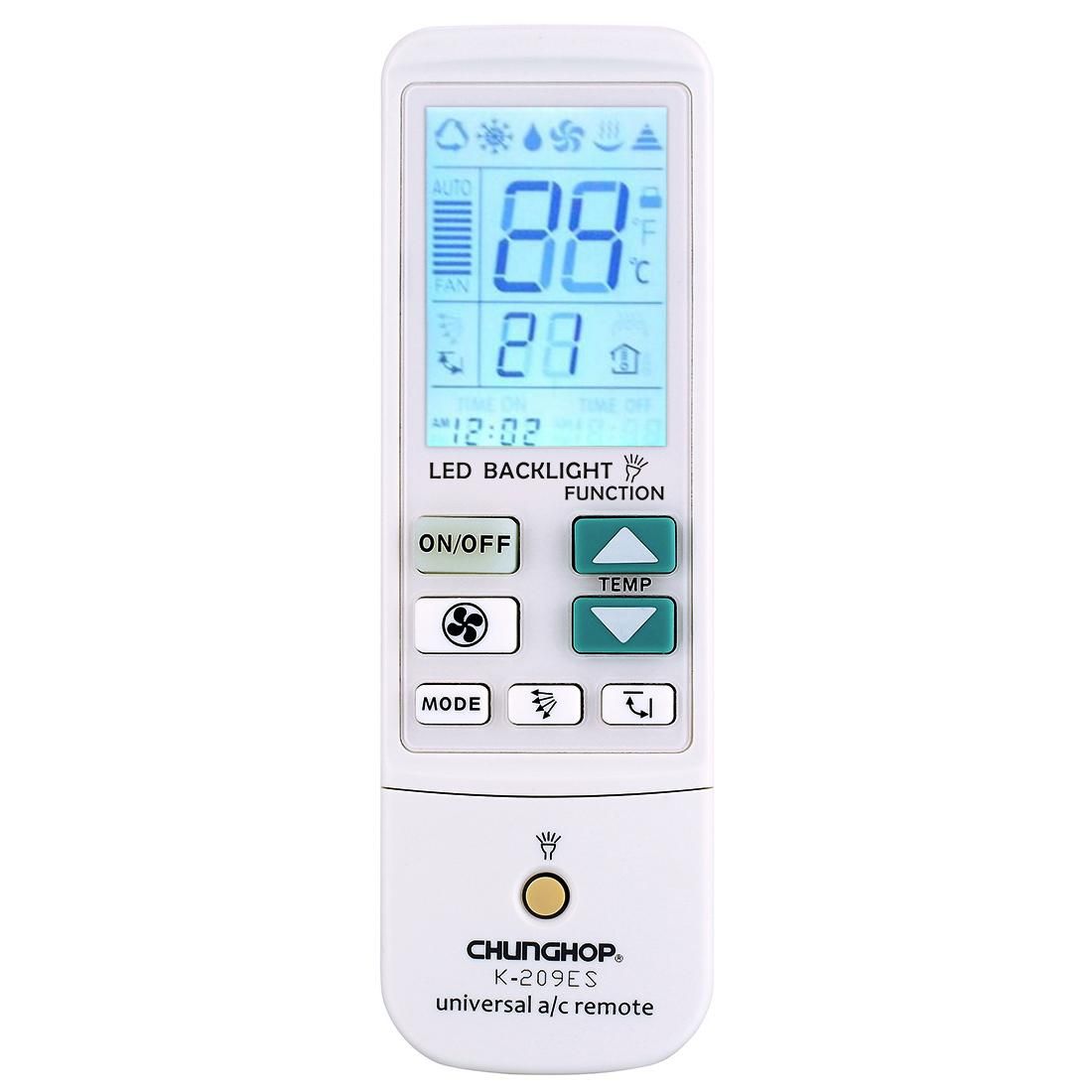 K-209ES Universal Air Conditioner Remote Control, Support Thermometer Function (White)