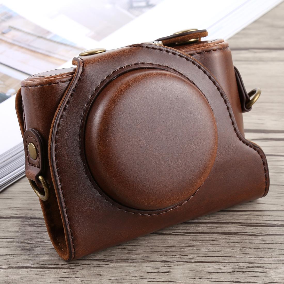 Full Body Camera PU Leather Case Bag with Strap for Sony DSC-HX90 (Coffee)