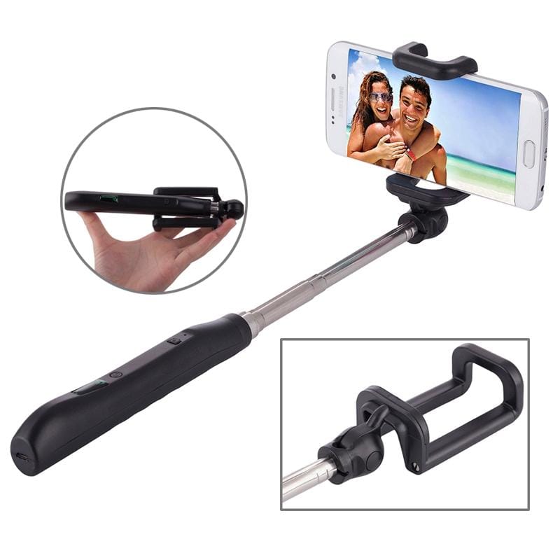 Portable Bluetooth Wireless Selfie Stick Monopod Folding Extendable Pocket Handheld Holder for iOS & Android Phone, Folded Length: 8.8cm, Max Extension Length: 80.0cm (Black)