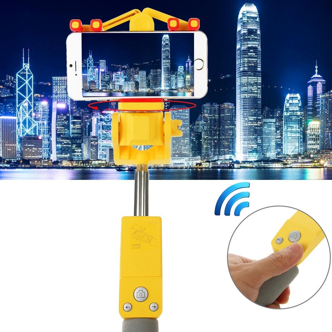 Portable 360 Degrees Smart Rotation Bluetooth Wireless Selfie Stick Monopod Folding Extendable Handheld Holder with Glass & Hand Strap Hole & Cloth Bag for iOS & Android Phone, Folded Length: 25cm, Max Extension Length: 90cm (Yellow)
