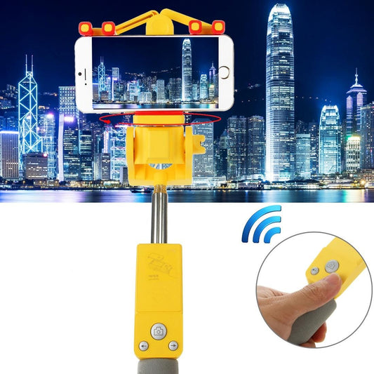 Portable 360 Degrees Smart Rotation Bluetooth Wireless Selfie Stick Monopod Folding Extendable Handheld Holder with Glass & Hand Strap Hole & Cloth Bag for iOS & Android Phone, Folded Length: 25cm, Max Extension Length: 90cm (Yellow)