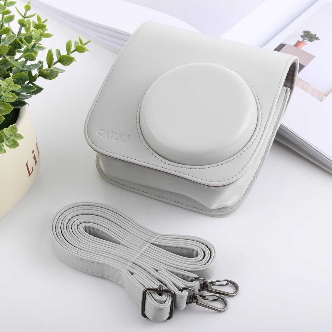 Retro Style Full Body Camera PU Leather Case Bag with Strap for FUJIFILM instax mini 9 / mini 8+ / mini 8 (White)