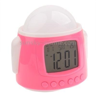 Android Robot Colorful Music Starry Star Sky Projection Alarm Clock (Pink)