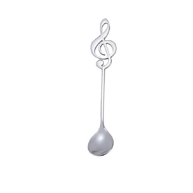 2 PCS Creative Musical Note Spoon Coffee Stirring Scoop Stainless Steel Titanium Music Bar Spoon Gift Spoon (Silver)