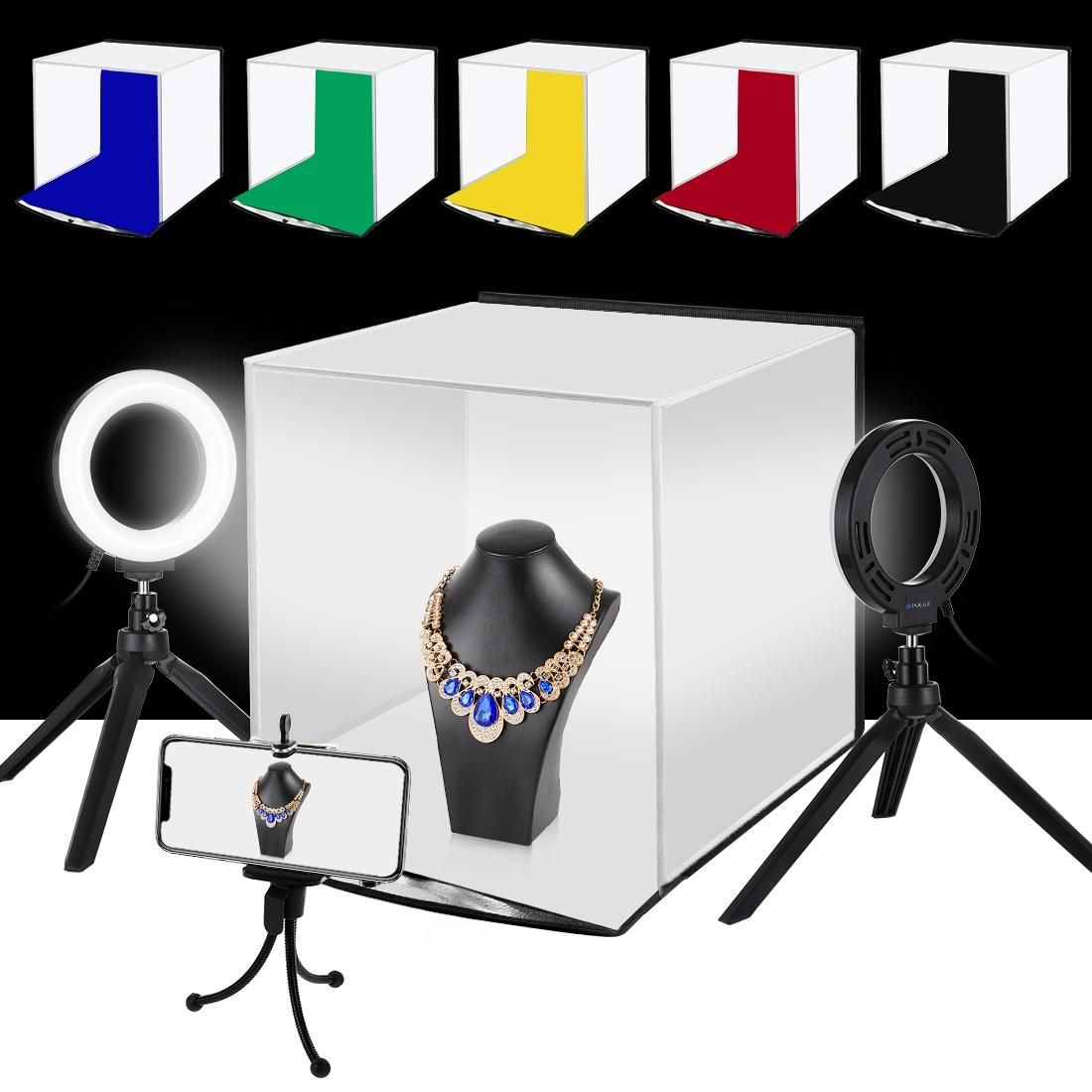 PULUZ 30cm Folding Portable Ring Light Photo Lighting Studio Shooting Tent Box Kit with 6 Colors Backdrops , Unfold Size: 31cm x 31cm x 32cm