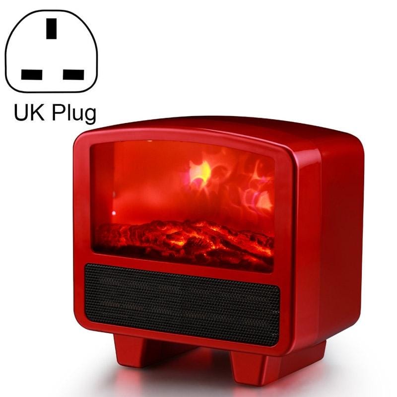 Home Office Small 3d Flame Desktop Fireplace Heater, Plug Type:UK Plug (Red)