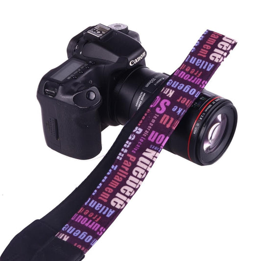 LYNCA LH-04 British Style Series Purple Background English Words Universal Genuine Leather Shoulder Neck Strap Camera Strap for Nikon / Canon / Sony / Panasonic / SLR DSLR ILDC (Style4)