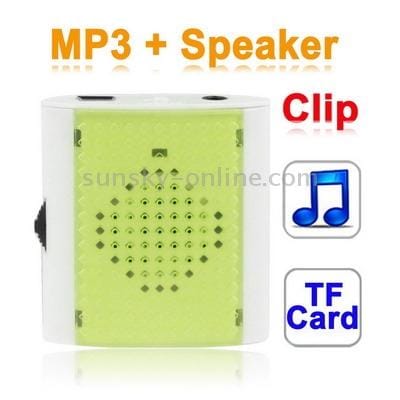 TF  Card Slot MP3 Player with Speaker, Clip (LightGreen)