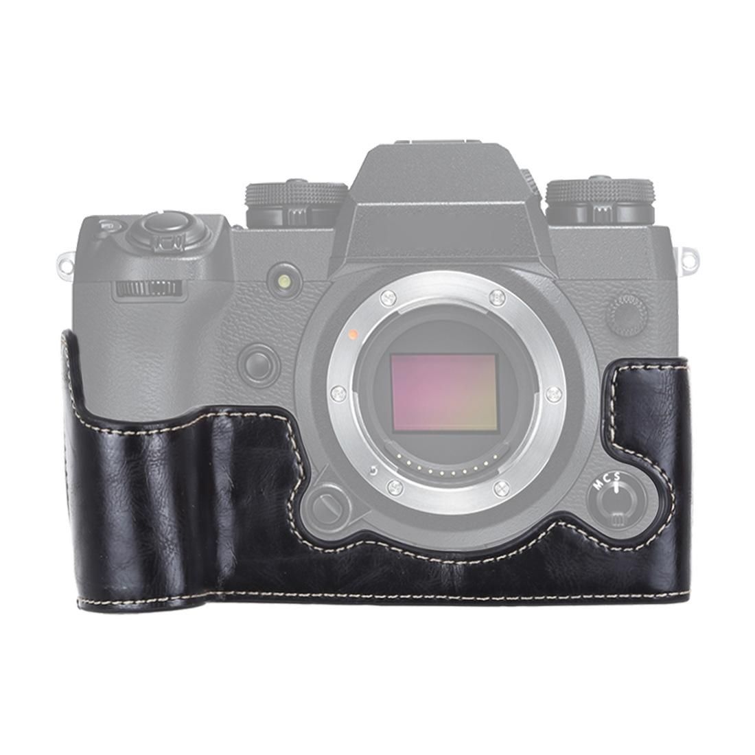 1/4 inch Thread PU Leather Camera Half Case Base for FUJIFILM X-H1 (Black)