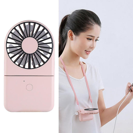 QD-F1 Mini Folding Neck Powerbank Electric Fan, with 3 Speed Control (Pink)