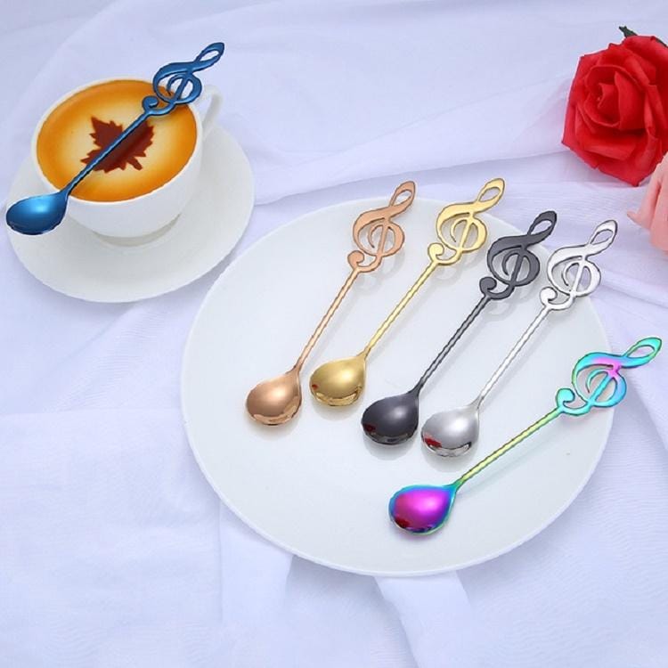 2 PCS Creative Musical Note Spoon Coffee Stirring Scoop Stainless Steel Titanium Music Bar Spoon Gift Spoon (Gold)