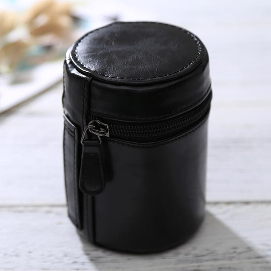 Small Lens Case Zippered PU Leather Pouch Box for DSLR Camera Lens, Size: 11x8x8cm (Black)
