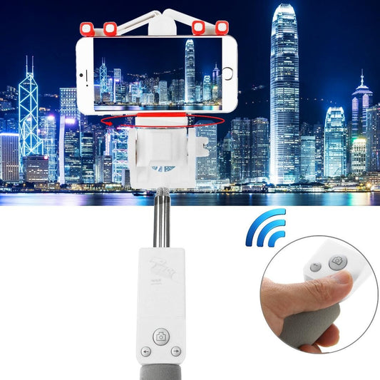 Portable 360 Degrees Smart Rotation Bluetooth Wireless Selfie Stick Monopod Folding Extendable Handheld Holder with Glass & Hand Strap Hole & Cloth Bag for iOS & Android Phone, Folded Length: 25cm, Max Extension Length: 90cm (White)